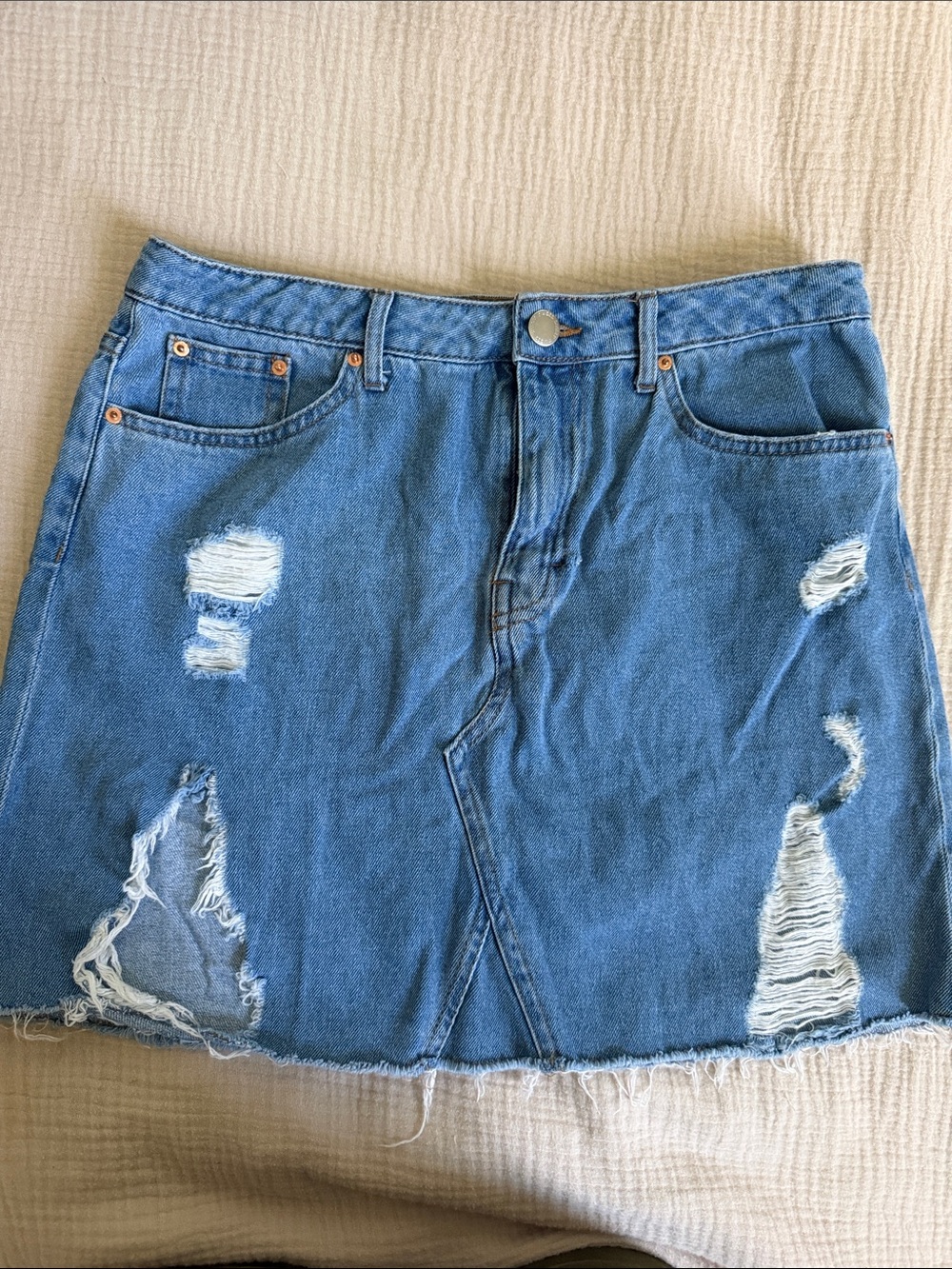 Divided Light Blue Distressed Denim Mini Skirt